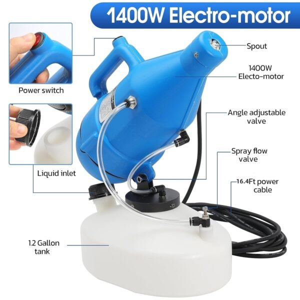 ⁦جهاز تبخير ضباب متناهي الصغر يو ال في لرش المبيدات الحشريه يو ال في، جهاز رذاذ بارد مع مسافة رش 30 قدم للمنزل للفنادق والمساجد والمدرسة والحديقة (4.5 لتر، 1.2 جالون)⁩ - الصورة ⁦3⁩